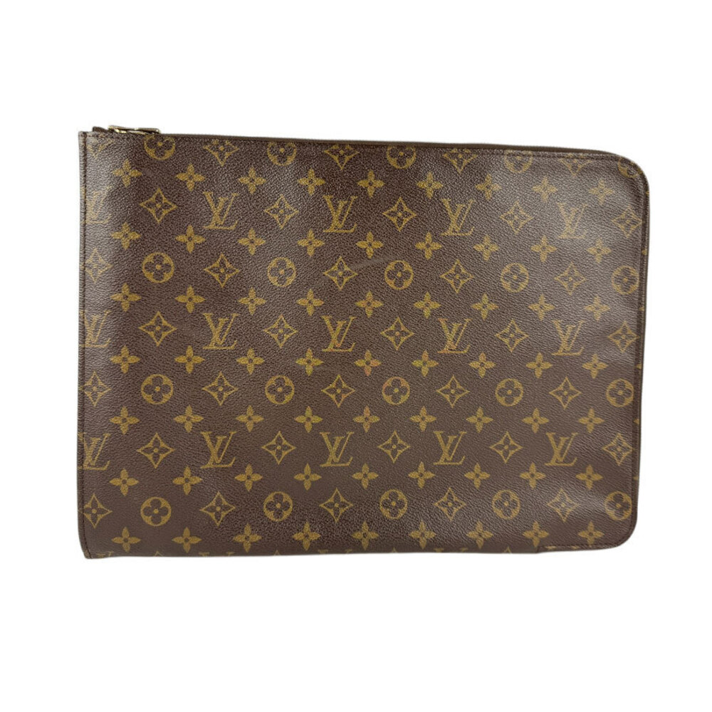 Louis Vuitton Clutch Bag Case Monogram Poche Pochette Canvas Gold Brown